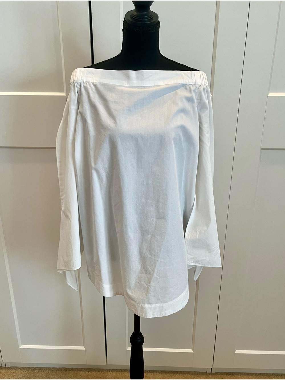 Free People Crisp White Off-Shoulder Blouse Tie Sleeves Cotton “Elevated Basic”